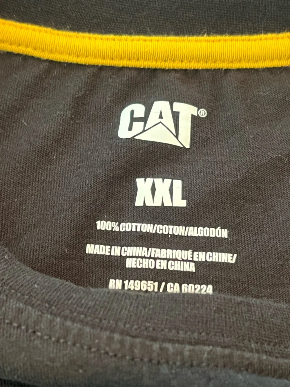 Caterpillar Black Long Sleeve Pocket Tee with Yellow Accent